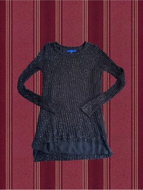 Apt. 9 Black Sparkle Ribbed Scoop-Neck Tunic with Satin Trim